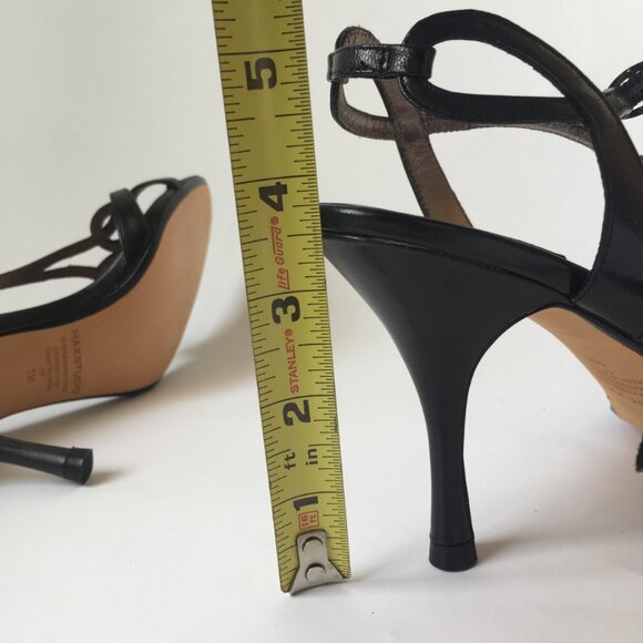Max Studio Black Leather T-Strap Stiletto Sandals – Size 7 - Picture 6 of 6